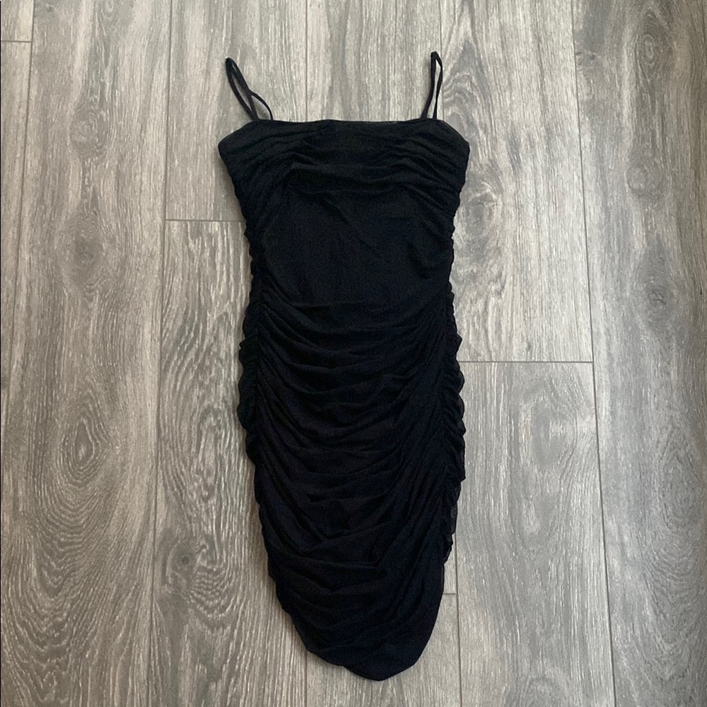 Ten by Babaton - Black Mesh Ruched Bodycon Mini Dress - Size S